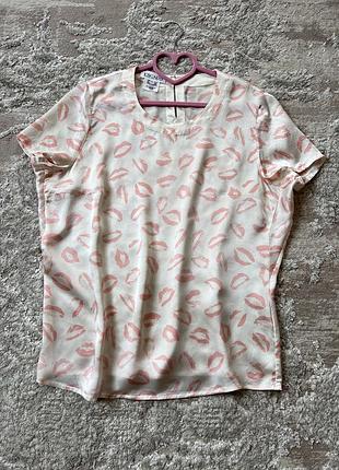 Escada margaretha ley cream pink silk lipstick print- це високоякісна та виразна блуза,8 фото