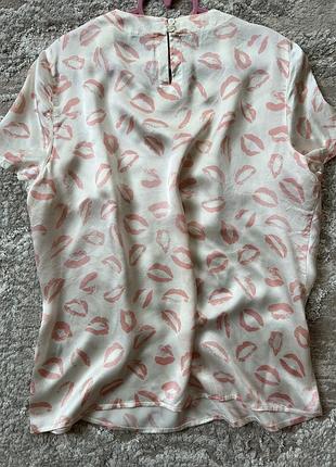 Escada margaretha ley cream pink silk lipstick print- це високоякісна та виразна блуза,7 фото
