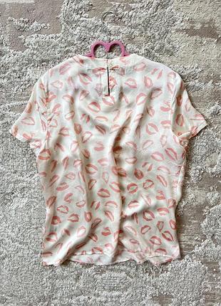 Escada margaretha ley cream pink silk lipstick print- це високоякісна та виразна блуза,6 фото