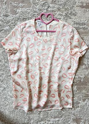 Escada margaretha ley cream pink silk lipstick print- це високоякісна та виразна блуза,2 фото