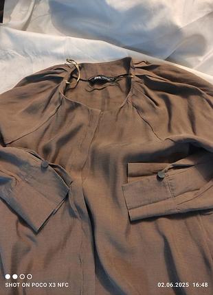 Платье zara рубашка оверсайз s коричневое мини