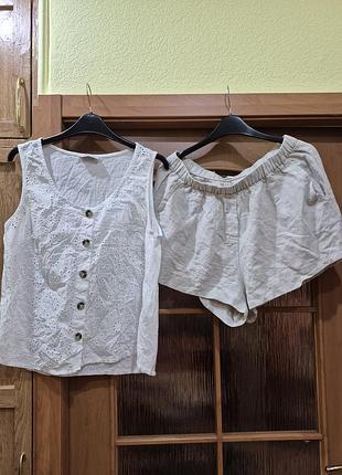 Стильный льняной -хлопковый комплект oysho