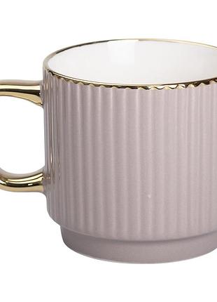 Чашка керамічна із золотим обідком і золотою ручкою 300 (мл) кремова rx-n231129cr