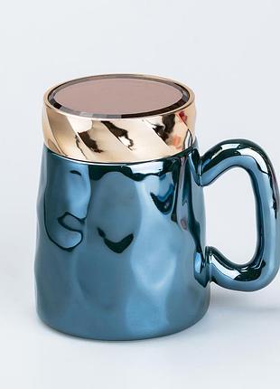 Чашка з кришкою 450 мл керамічна в дзеркальній глазурі зелена hp7195gr