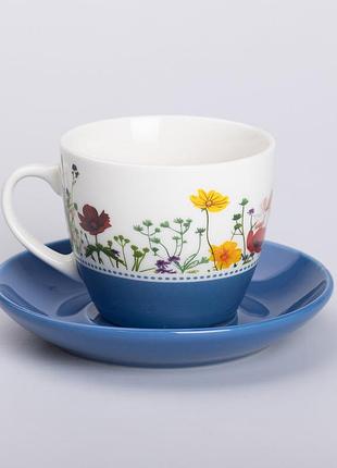 Керамічна чашка з блюдцем 250 (мл) для чаю та кави синя rx-n24723bl