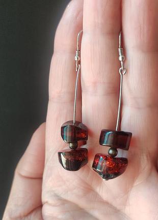 Серебряные серьги янтарь