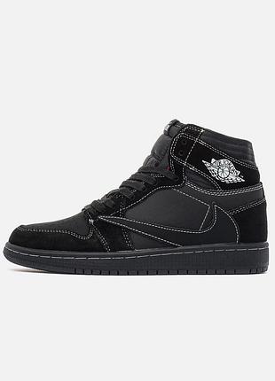 Мужские кроссовки nike air jordan 1 low travis scott black джордан черного цвета