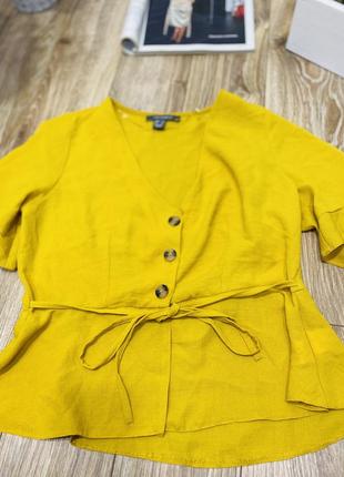 Блузка під поясок жовтого кольору, блузка гірчичного кольору6 фото