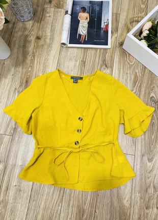 Блузка під поясок жовтого кольору, блузка гірчичного кольору4 фото