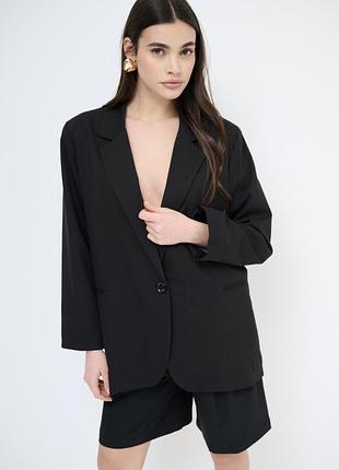 Піджак блейзер оверсайз великий розмір на пишні форми чорний трендовий базовий