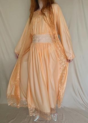 Жіночий вінтажний будуарний комплект вінтаж ночнушка пеньюар і + накидка з мереживом для фотосесій