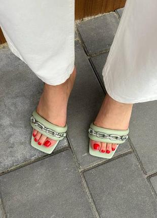 🔥жіночі шльопанці сабо з квадратним носиком, еко шкіра, 35-39р, оливковий