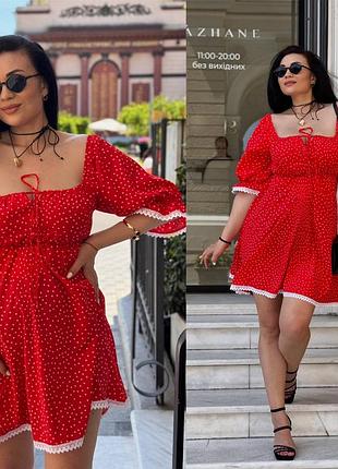 Женское платье на лето в горох до 64 размера