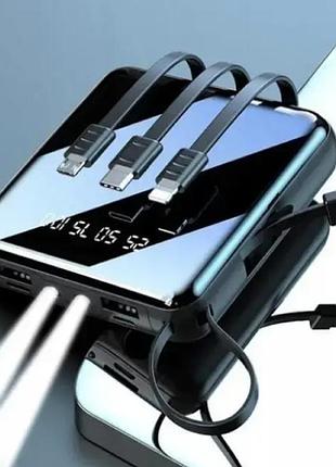 Power bank 10 000 mah carga | повербанк с кабелем type-c, lightning, micro-usb | повербанк с фонарем и экраном