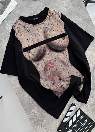 Стильная футболка unisex с модным принтом оверсайз