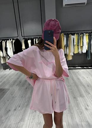Костюм женский спортивный оверсайз футболка шорты кулир
