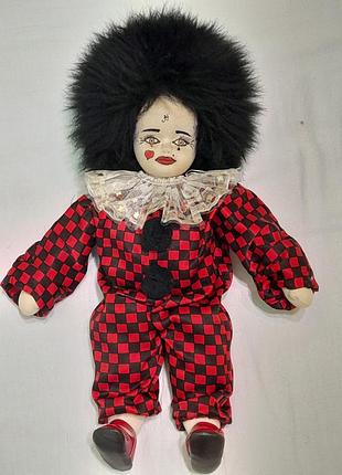 Игрушка мягкая винтажная костюмированная - клоун, арлекин - 40 см