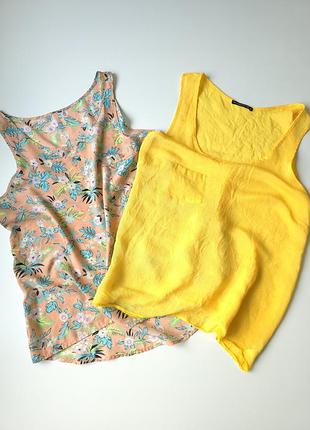 Майки лот желтого цвета и майка в принт цветы.