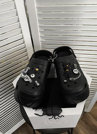 Crocs на платформі чорні з прикрасами
