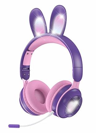 Детские беспроводные наушники с кроличьими ушками сиреневые