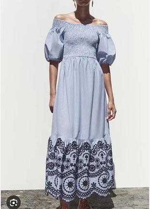 Zara платье длинное с вышивкой