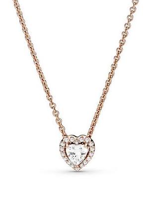 Оригинальное серебряное ожерелье колье пандора pandora 388425c01 100% оригинал сердце новое с биркой розовое золото серебро проба ale met