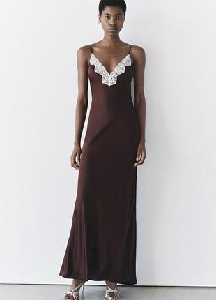 Сукня сліп в білизняному стилі з мереживом плаття максі zara zw collection