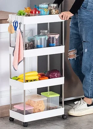 Етажерка на колесах 4 полиці біла підлогова storage rack and906