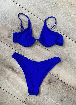 Купальник жіночий синій з парео2 фото