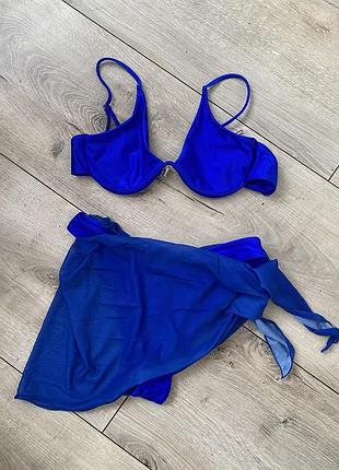 Купальник жіночий синій з парео3 фото