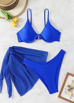 Купальник жіночий синій з парео