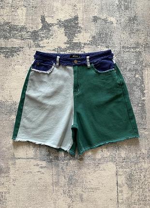 Джинсові широкі баггі бриджі прямі шорти пэтчворк missguided baggy shorts оригінал