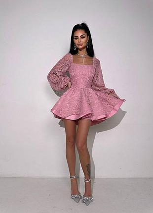 ❗ексклюзив❗кружевное праздничное платье корсетная шнуровка с рукавами фонариками и двойной юбкой