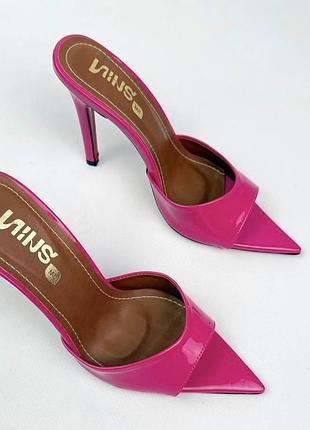 ▪️жіночі нові босоніжки мюлі сабо шльопанці високий каблук шпилька підбори малинові фуксія...