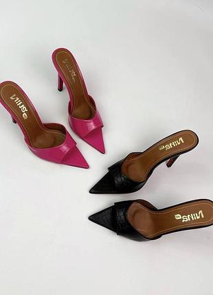 ▪️жіночі нові босоніжки мюлі сабо шльопанці високий каблук шпилька підбори малинові фуксія...