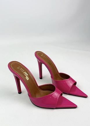 ▪️жіночі нові босоніжки мюлі сабо шльопанці високий каблук шпилька підбори малинові фуксія...