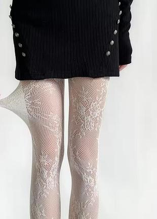 Колготки белые с цветами