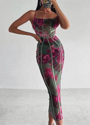 Розпродаж сукня prettylittlething міді напівпрозора сітка на підкладці