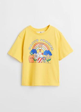 Желтая мягкая трикотажная футболка с рисунком спереди brooklyn h&m 9-10 лет