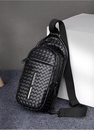 Сумка слінг чоловіча нагрудна екошкіра чорна