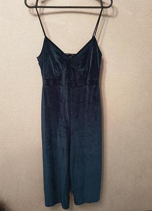 Изумрудный брючный комбинезон велюр