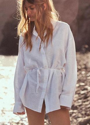 Рубашка длинная льняная белая zara
