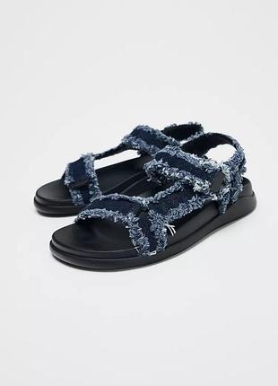 Джинсові босоніжки жіночі сині zara new