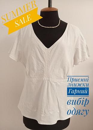 Біла блузка льон/віскоза з вишивкою klass collection р.20.