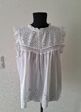 Красивая блуза с прошвой / кружевом, 100% хлопок, р.48( l)