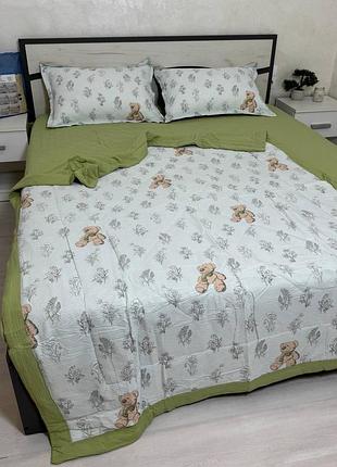 Півтораспальний комплект постільної білизни з літньою ковдрою, різні кольори