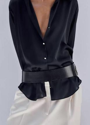 Атласна сорочка жіноча чорна базова zara new
