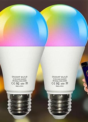 Розумні лампи plartree e27 wifi 10w, alexa/google home, 2 шт, rgb+тепле світло, 2700-6500k