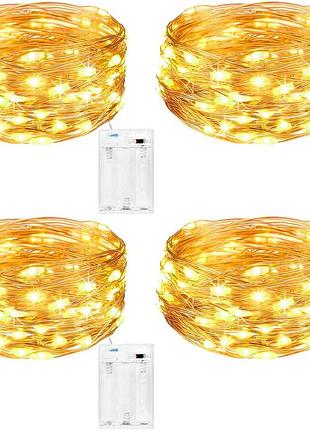 Набір 4 гірлянди kolpop 5 м, 50 led, тепле світло, мідний дріт, на батарейках, для декору