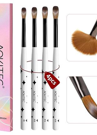 Набор кистей для акрила aokitec 4шт kolinsky №8/10/12/14 для наращивания и дизайна ногтей, для маникюра